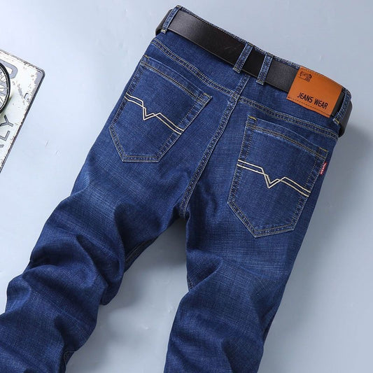 Men's Relaxed Straight Fit Stretch Denim Jeans – Black & Blue 28–40