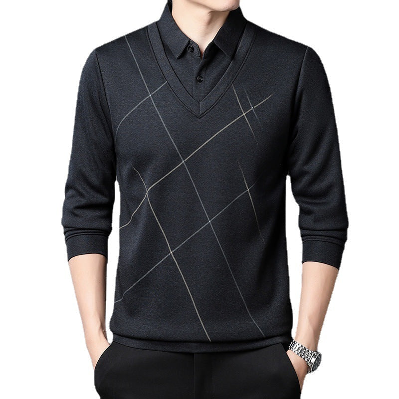 Men's Plaid Long Sleeve Layered-Look T-Shirt