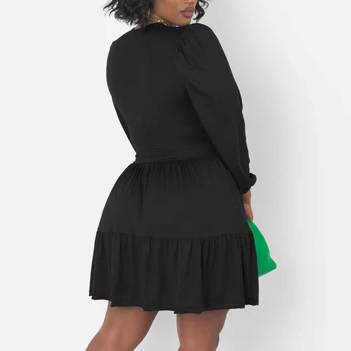 Women's Plus Size Elegant Patchwork Long Sleeve Dress – Princess Style Short Dress