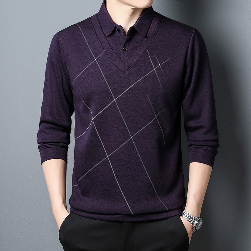 Men's Plaid Long Sleeve Layered-Look T-Shirt