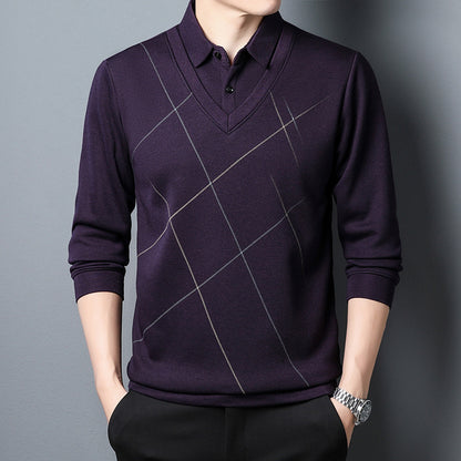 Men's Plaid Long Sleeve Layered-Look T-Shirt