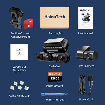 Hainatech 360° 4-Channel Dash Cam – GPS, WiFi, Night Vision & Free 128G Card