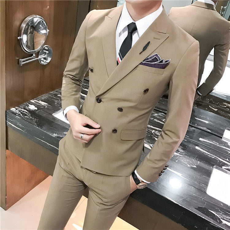 Men's Double-Breasted Slim Fit Business Suit Set – Jacket & Trousers