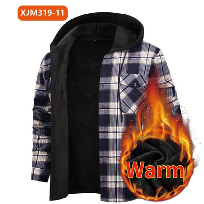 Men's Fleece-Lined Flannel Plaid Hooded Shirt – Extra Thick Cardigan