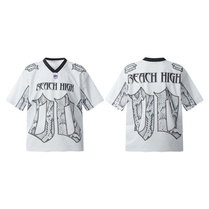 Women's Snake Print Mesh Drop-Shoulder Oversized Tee