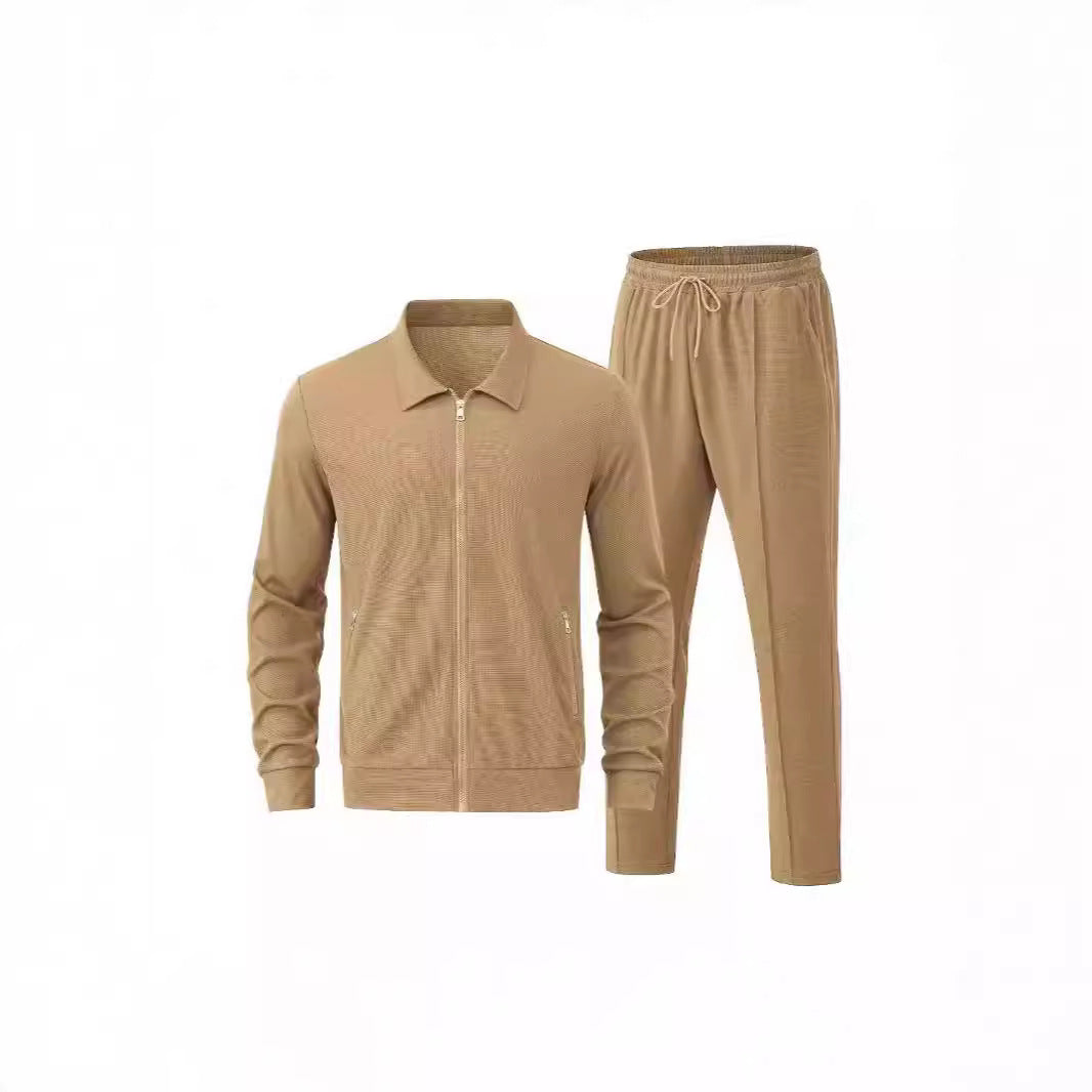 Men's Waffle Texture 2-Piece Casual Suit Set