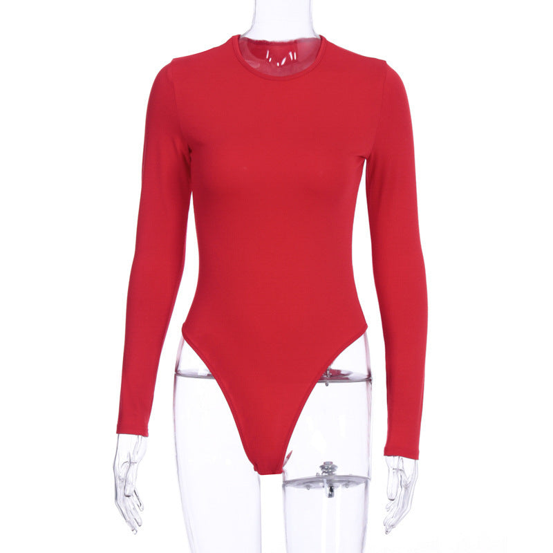 Women's Long Sleeve Slim Bodysuit – Solid Color Tight Fit