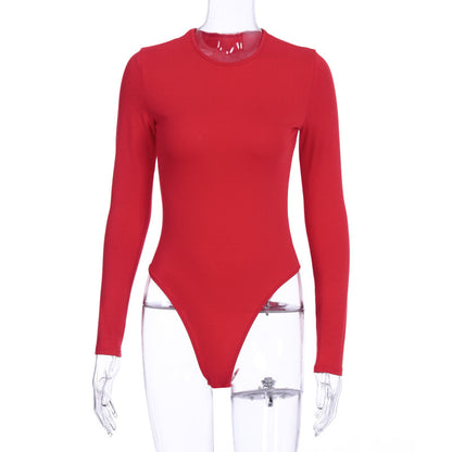 Women's Long Sleeve Slim Bodysuit – Solid Color Tight Fit