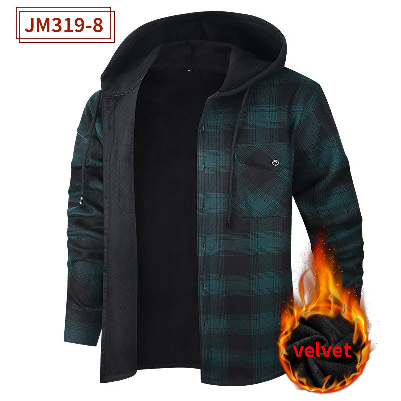 Men's Fleece-Lined Flannel Plaid Hooded Shirt – Extra Thick Cardigan