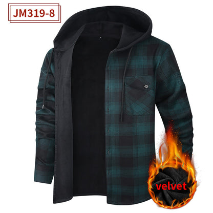 Men's Fleece-Lined Flannel Plaid Hooded Shirt – Extra Thick Cardigan