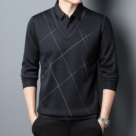 Men's Plaid Long Sleeve Layered-Look T-Shirt