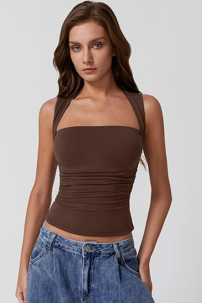 Women's Off-Shoulder Square Neck Crop Top – Sleeveless Slim Fit