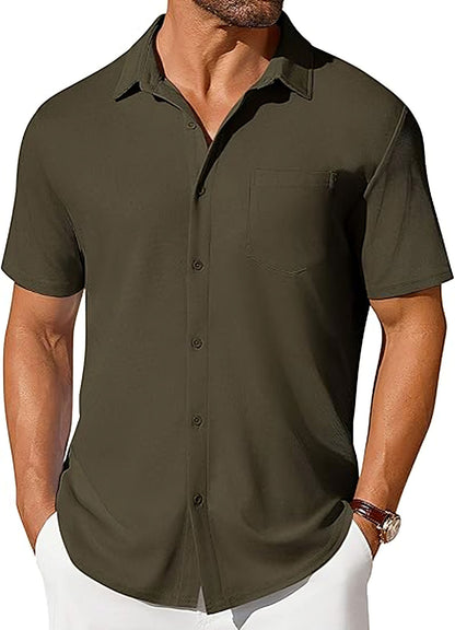 Men's Short Sleeve Button-Up Shirt – Slim Fit Wrinkle-Resistant