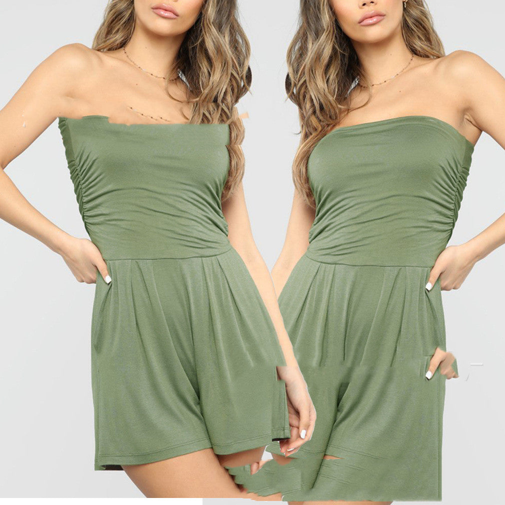 Women's Wrapped Chest Wide-Leg Shorts Jumpsuit – 4 Colors Casual Lounge S–XL