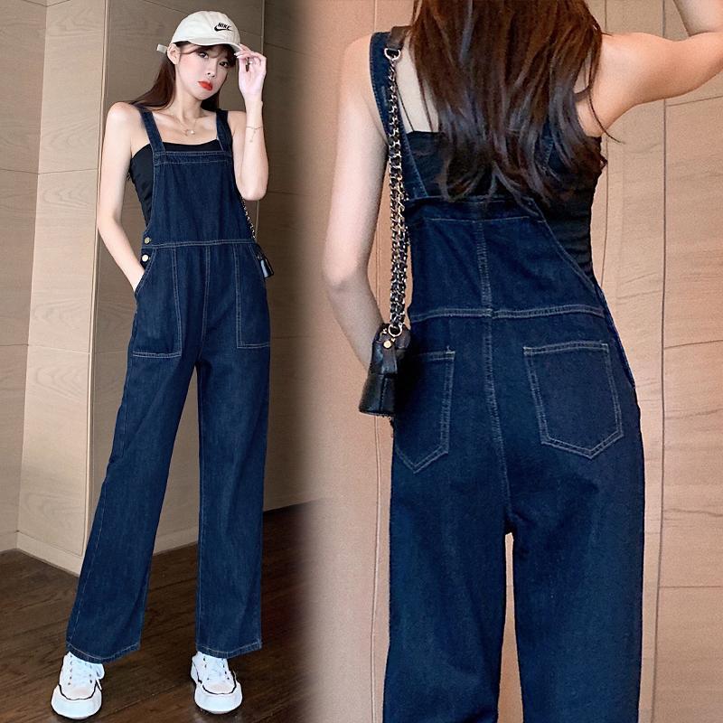 Women's High-Waist Dark Denim Overalls with Black Vest – Dark Blue S–2XL