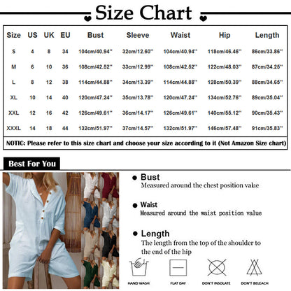 Women's High Waist Slim Fit Cotton Linen Shorts Jumpsuit – 8 Colors S–4XL