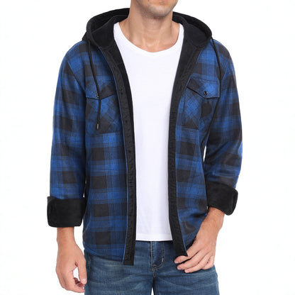 Men's Fleece-Lined Flannel Plaid Hooded Shirt – Extra Thick Cardigan