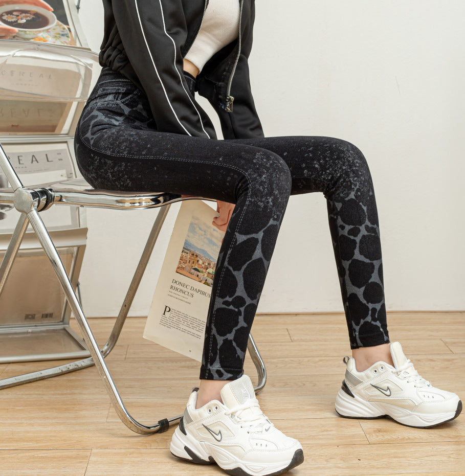 Women's Leopard Print Denim-Look Stretch Leggings